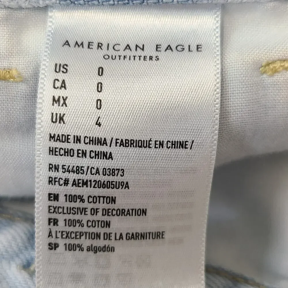 American Eagle Jean Shorts Women SZ 0 Mom Denim Blue Distressed Cut Off Festival